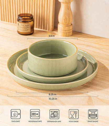 TheTerra Ceramic Dinnerware Sets for 4, 12 Pieces Porcelain Lightweight Plates and Bowls Sets, Scratch Resistant Dish Set, Oven & Microwave & Dishwasher Safe, Duck Egg Green