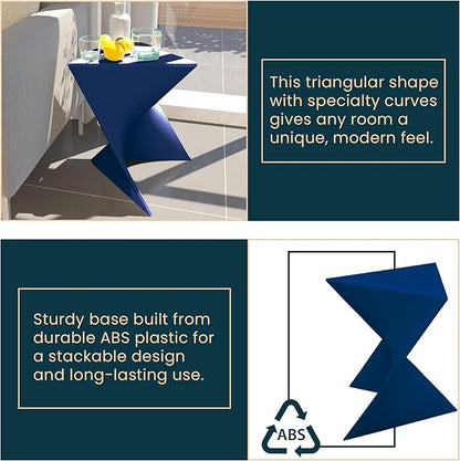 LeisureMod 15.75" Stackable Weather-Resistant Plastic Triangular Side Table - Accent End Table for Indoor & Outdoor Use (Navy Blue, Set of 4)