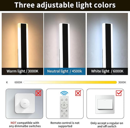 2 Pack Outdoor Wall Sconce Light, 31.4inch Modern Black Exterior Porch Light, 3 Color Lights 3000K/4500K/6000K, 31W, IP65 Waterproof Wall Mounted Lighting Fixture for Patio, Yard, Garage