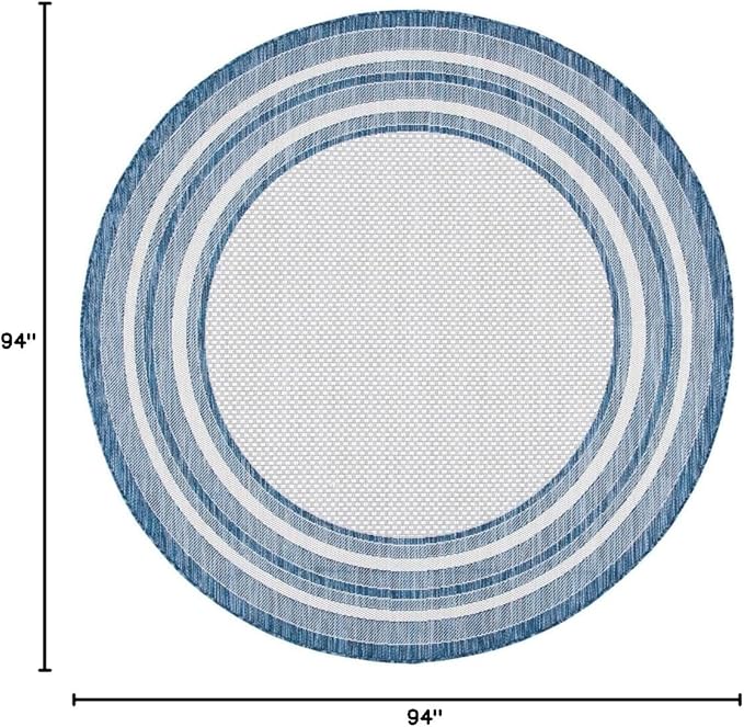 SAFAVIEH Washable Rug Outdoor Courtyard Collection - 7'10" Round, Ivory & Navy, Non-Shedding & Easy Cleaning, Ideal for Patio, Backyard, Mudroom (CY8475-53412)