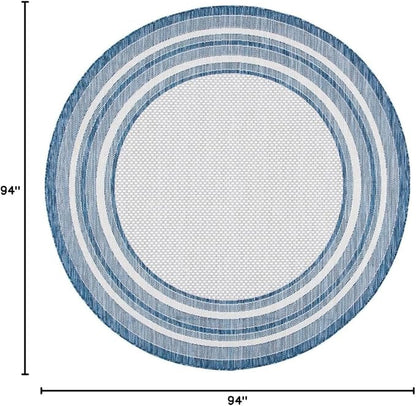 SAFAVIEH Washable Rug Outdoor Courtyard Collection - 7'10" Round, Ivory & Navy, Non-Shedding & Easy Cleaning, Ideal for Patio, Backyard, Mudroom (CY8475-53412)
