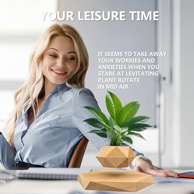 Levitating Plant Pot, Floating Plant Pot Small Floating Flower Pot, 360° Rotating Floating Pots for Plants, Floating Planter for Levitating Decor, Levitating Display Home Office Desk Decor (Yellow)