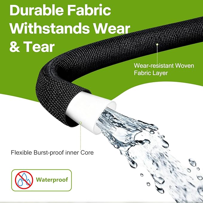 Garden Hose 100 ft x 5/8 in, Ultra-Light, All-Weather Water Hose, Leak-Free Connections,High Pressure Abrasion-Resistant Eco-Friendly, Black