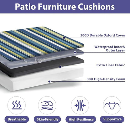 Outdoor Chair Cushions Set of 4,Waterproof Outdoor Seat Cushions for Patio Furniture,Patio Chair Cushion with Handle and Ties, Out Door Chair Pads,18.5" x 16" x 3", Blue Stripe
