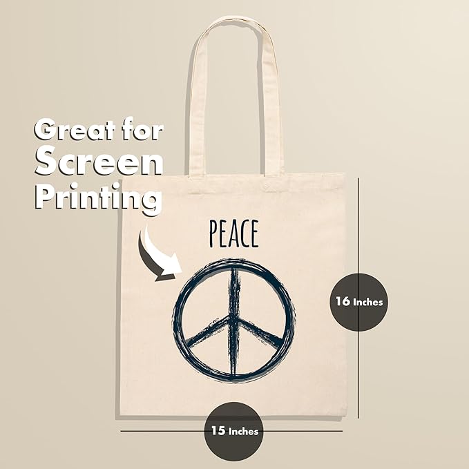 Carrywell (Not Made In China) Canvas Tote Bags 12-Pack, 15"x 16", Organic Cotton Reusable Shopping Bag, Blank Cloth Totes With Handles
