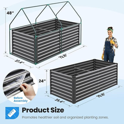 Quictent Raised Garden Bed Galvanized Raised Beds for Gardening Vegetables with Cover 6x3x2 ft Tall Metal Planter Box Outdoor Use (Clear)