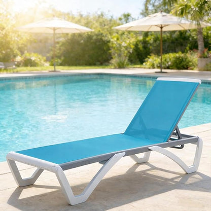 Kozyard Outdoor Chaise Lounge Chair, Fully Flat Adjustable Patio Lounger with Aluminum Frame & Resin Legs, Textilene Fabric for Poolside, Backyard & Beach, (Aqua, Chair)