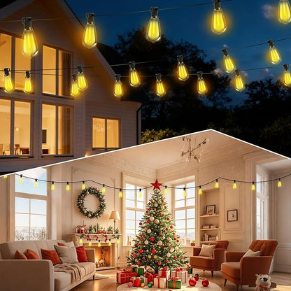 Solar Lights Outdoor Waterproof: ST38 82FT 25M Shatterproof Bulbs Patio Lights - Solar Powered & USB Charging- Remote Control 3 Light Modes Dimmable Solar Light - Camping Backyard Garden