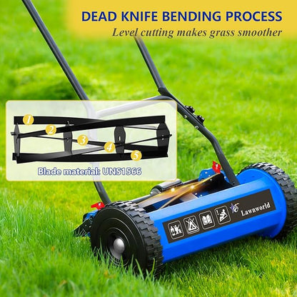 14-Inch Reel Lawn Mower with Tool-Free Blade Adjustment, 5-Blade Manual Push Lawn Mower, 5-Position Height Adjustable Hand Push Reel Mower for Small Yards