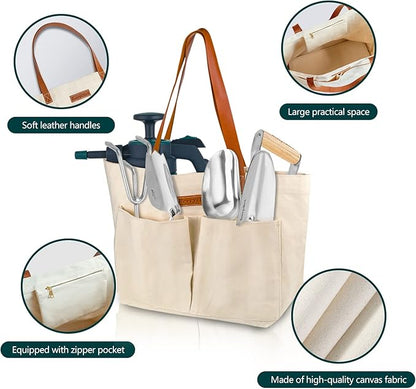 Berry&Bird Garden Tool Bag, Canvas Garden Tote With Pockets, Wear-Resistant Multi-Purpose Tool Storage Bag, Home Organizer Gardening Tool Kit for Indoor and Outdoor Gardening, 21.65" x 7.09" x 13.78"
