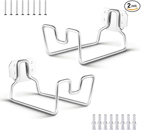 HaSteeL 18/0 Stainless Steel Garden Hose Holder Hook, Metal Wall Mount Hanger for Outside Yard Water Vacuum Expandable Hose Extension Cords Storage, Rust Resistant, Hose Nozzle Groove (2 Pack)