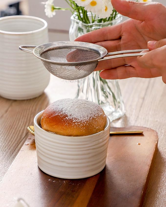 Hasense Ramekins 8 oz Oven Safe for Creme Brulee, Ceramic Souffle Dish Set of 6,Porcelain Dipping Sauce Bowls for Pudding, Souffle, Serving Dip, Custard, Ice Cream, Clay-Infused White