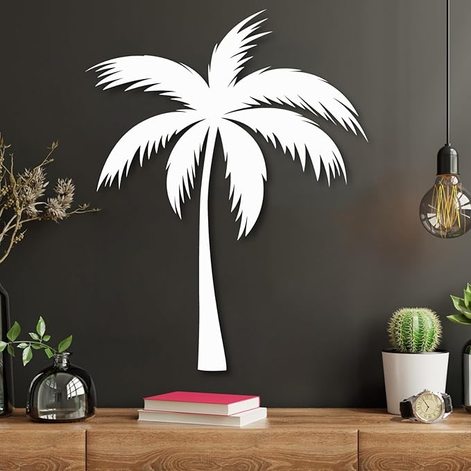 rumloch Metal Palm Tree Wall Decor,Large Tropical Palm Tree Metal Wall Art for Living Room,Outdoor Wall Decorations for House (35"×28", White)