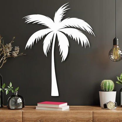 rumloch Metal Palm Tree Wall Decor,Large Tropical Palm Tree Metal Wall Art for Living Room,Outdoor Wall Decorations for House (31"×25", White)