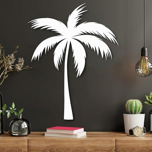 rumloch Metal Palm Tree Wall Decor,Large Tropical Palm Tree Metal Wall Art for Living Room,Outdoor Wall Decorations for House (30"×23",White)