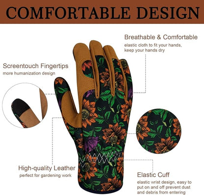 Leather Gardening Gloves for Women Thorn Proof Garden Gloves Touch Screen Working Gloves Gifts,M