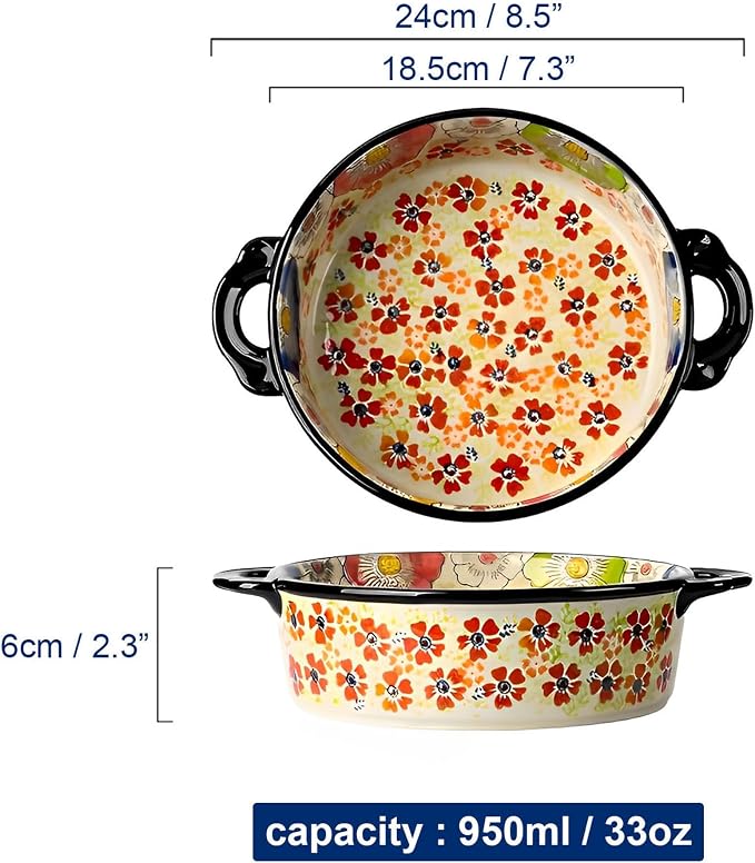 Baking Dishes For Oven, 1 Quart Round Casserole Dishes For Oven-colored flowers C-round 950ml