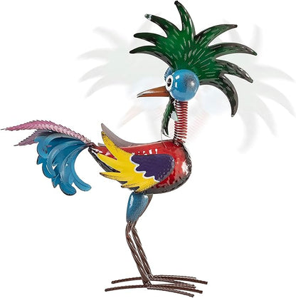 Alpine Corporation - 19" Tall Wild Tropical Metal Rooster Yard Statue – Colorful Indoor/Outdoor Garden Décor, Rustic & Fun Farm Animal for Garden, Patio, Lawn, or Porch