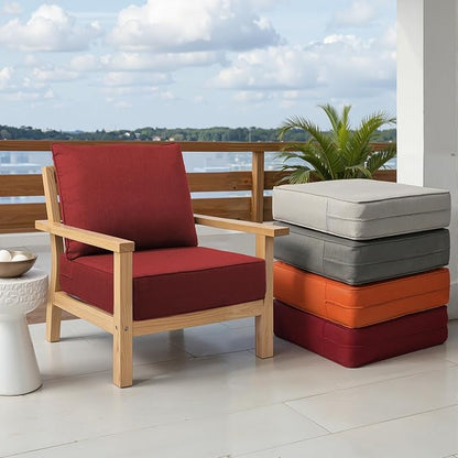 Outdoor Chair Cushions Set of 2, Waterproof 24x24 Patio Chair Cushion, 6" Thickened Seat Cushion for Outdoor Furniture, Couch Cushion Replacement, Include 2 Back & 2 Seat Cushions, Thick/Red
