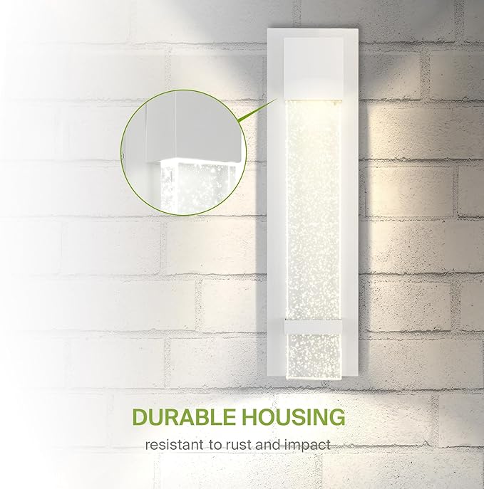 ASD LED 18" Bubble Glass Wall Light Fixture, Outdoor & Indoor Seeded Sconce | 3CCT, Waterproof, Dimmable, ETL Listed | 12W 500LM 3000-5000K 120V | Exterior Lantern, Porch Lighting | White, 4 Pack