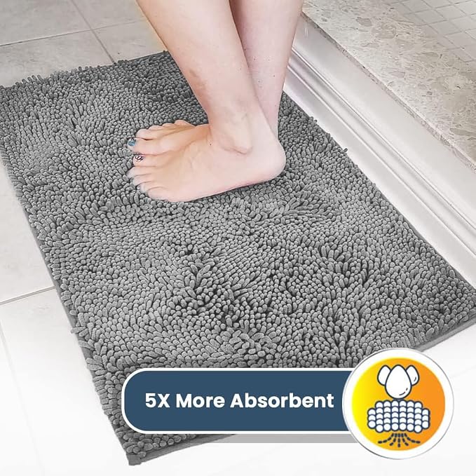Muddy Mat® | Super Water Absorbent Door Mat Indoor, Microfiber Quick Dry Chenille Entryway Rug, Slip Resistant Front Door Mat, Indoor Mats for Entryway, Machine Washable Pet Rug, Light Grey 36" x 72"