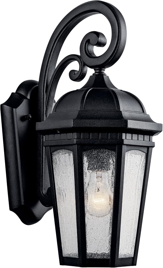 Kichler Courtyard 17.75" 1 Light Outdoor Wall Light with Clear Seeded Glass in Textured Black