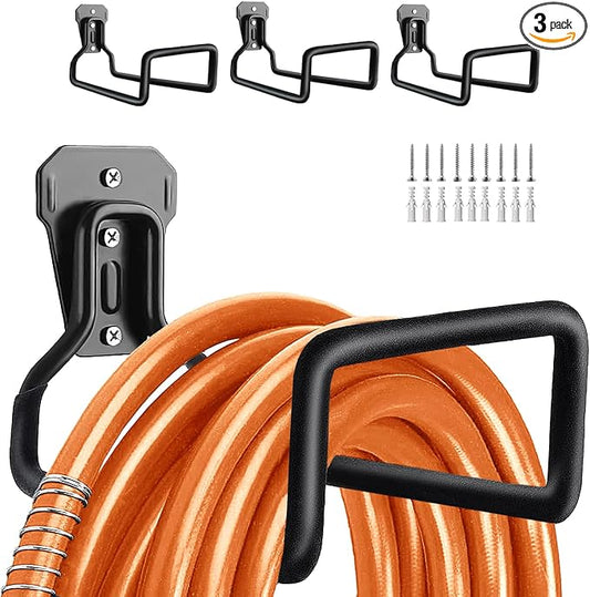 Hose Hanger, Hose Holder Wall Mount Heavy Duty Organizer for Garden Hoses Metal Hook Outdoor Rack for Water Hoses, 3 Pack