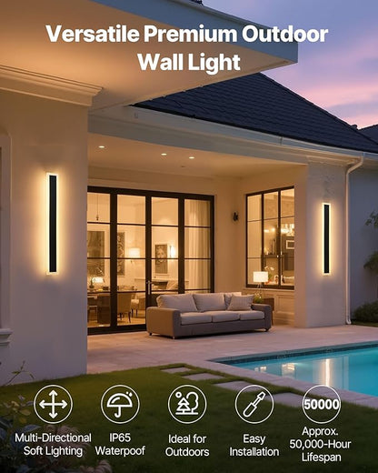 VEVOR Outdoor Wall Light, 23.6 Inch, Long Strip Modern Exterior Wall Sconce Light Fixtures, 3000K Warm White, IP65 Waterproof, Anti-Rust Outside Patio Wall Mount Lighting, for House, Porch, Garage