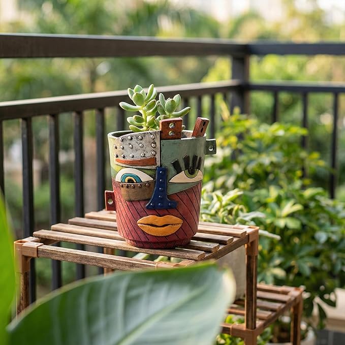 Colorful Face Planters Pots Head with Drainage Resin Large Decorative Plant Pots, Unique Planters for Indoor Plants and Outdoor Patio Flower Pot Funny Garden Succulents Pot