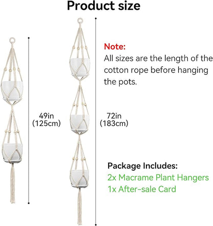 USLAI Macrame Plant Hanger Indoor Outdoor, Fits 4 to 8 Inch Pots, Strong Hanging Planter Holder, Boho Home Decor, 49+72 Inch, Ivory (POTS NOT Included)