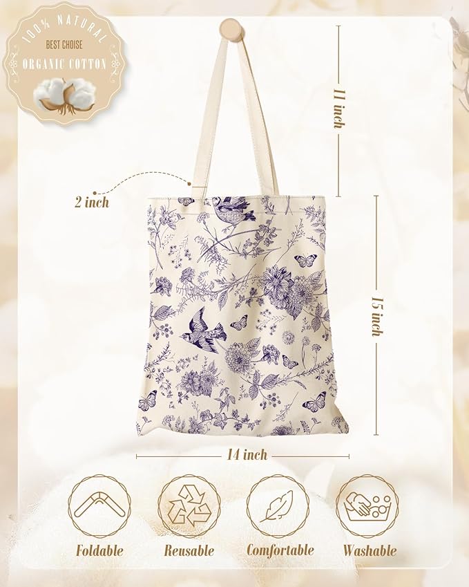 Miss Adola Aesthetic Canvas Tote Bag for Women - Sturdy Cloth Cotton Totes Bag with Pattern Shoulder Bag