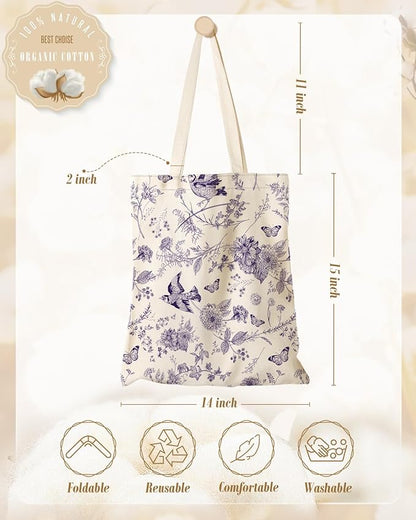 Miss Adola Aesthetic Canvas Tote Bag for Women - Sturdy Cloth Cotton Totes Bag with Pattern Shoulder Bag