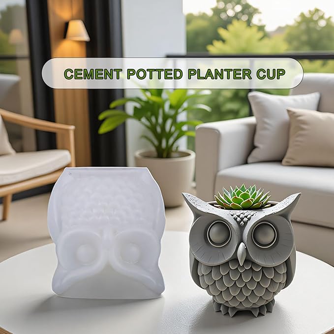 1Pc 3D Owl Epoxy Resin Silicone Mold Animal Plaster Storage Box Candle Mold for Pen Holders Concrete Clay Art Crafts DIY Home Decor Potted Plant Decorations Halloween Party Gifts Storage Box