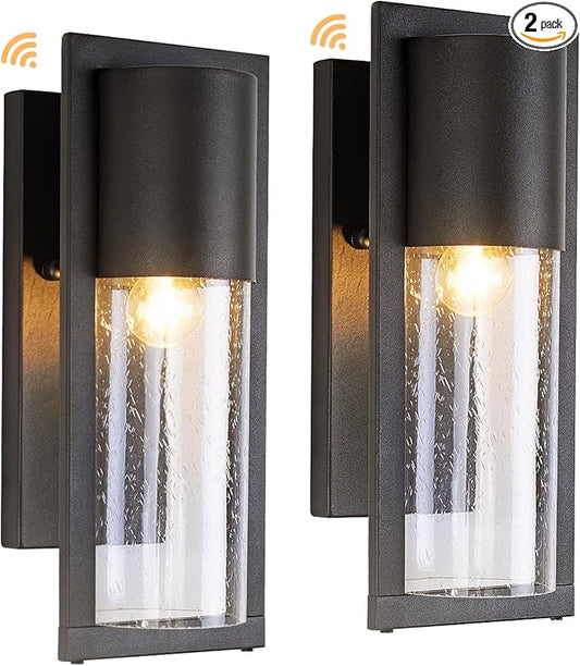 2 Pack Dusk to Dawn Outdoor Wall Lights Modern Farmhouse Outdoor Wall Lanterns Black Porch Light with Seed Glass Modern Waterproof Exterior Light Fixtures Wall Mount Sconce for House Garage Front Door