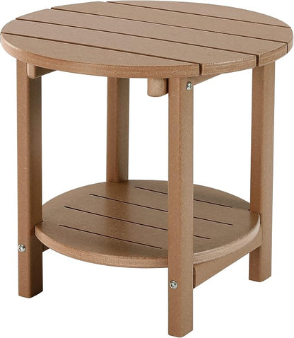 LZRS Round Adirondack Side Table Double End Table, Outdoor Side Tables for Patio, Backyard,Pool, Indoor Companion, Easy Maintenance & Weather Resistant(Teak)