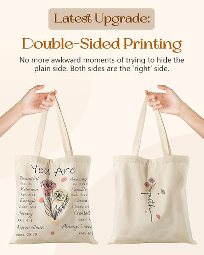 Miss Adola Canvas Tote Bag for Women – Aesthetic Canvas Bag with Zipper Cute Stylish Reusable Shoulder Totes for Shopping Work Daily Vacation, Purple Flower Bible