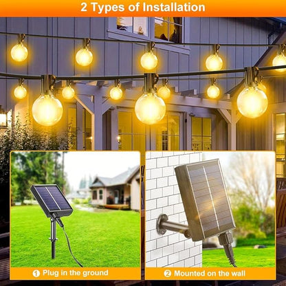 G40 Solar String Lights Outdoor with Remote 40 FT, USB & Solar Dual Charging, Waterproof, 8 Modes 3 Timers, 14+1 LED Shatterproof Bulbs, Dimmable Solar Light for Camping Backyard Bistro Porch Garden