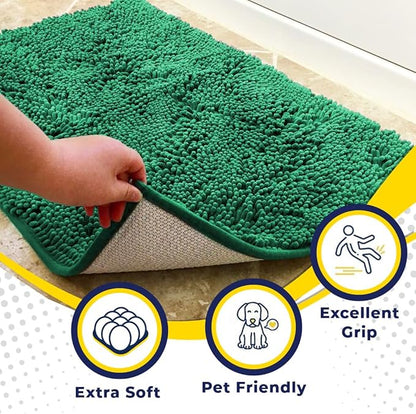 Muddy Mat® | Super Water Absorbent Door Mat Indoor, Microfiber Quick Dry Chenille Entryway Rug, Slip Resistant Front Door Mat, Indoor Mats for Entryway, Machine Washable Pet Rug, Dark Green 30"x19"