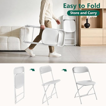 10 Pack White Plastic Folding Chairs, Outdoor Portable Folding Chair with Steel Frame, 350lbs Capacity Stackable Foldable Chairs for Patio, Garden, Picnic, Kitchen, Events