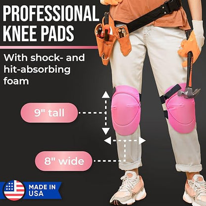 Foam Knee Pads for Women with Adjustable Multi-Sized Fastening, Pink, 1 Pair - All Day Comfort, Made in USA - Guards for Gardening, Flooring, or Construction