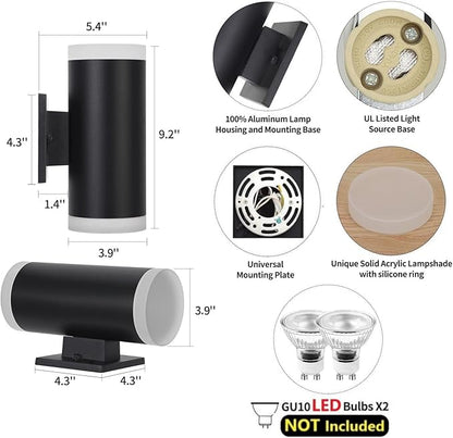 Outdoor Wall Light, ZUUKOLE Waterproof Exterior Wall Sconce, Anti-Rust Aluminum Wall Mount Lighting Cylinder Design – Up Down Wall Light fixtures for Porch, Patio or Garage, 2 Pack