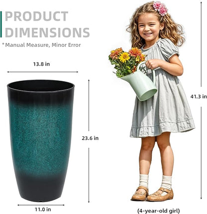 24" Tall Outdoor Planters Set of 2, Large Planters for Outdoor Plants, Art Faux Ceramic Plastic Flower Pots, Weather-Resistant for Porch, Garden, Patio or Indoor Decor, Ideal