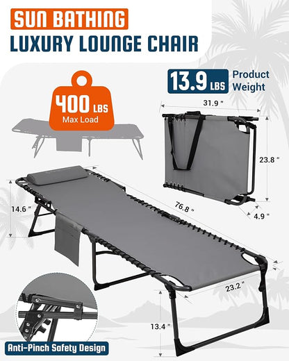 KingCamp Lounge Chair Outdoor,400LBS Tanning Chairs for Outside,Adjustable 5-Position Patio Lounge Chair Sunbathing Chase Lounge Chair Outdoor for Outside Beach Patio Sun Bathing Pool Backyard