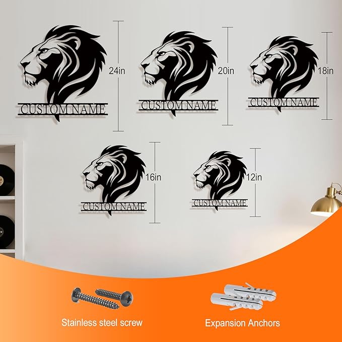 Personalized Metal Lion Name Sign – Custom Wall Art with Majestic Animal Design, Durable Outdoor & Indoor Home Decor – Unique Housewarming & Wedding Gift for Couples, Families, and Friends Style3
