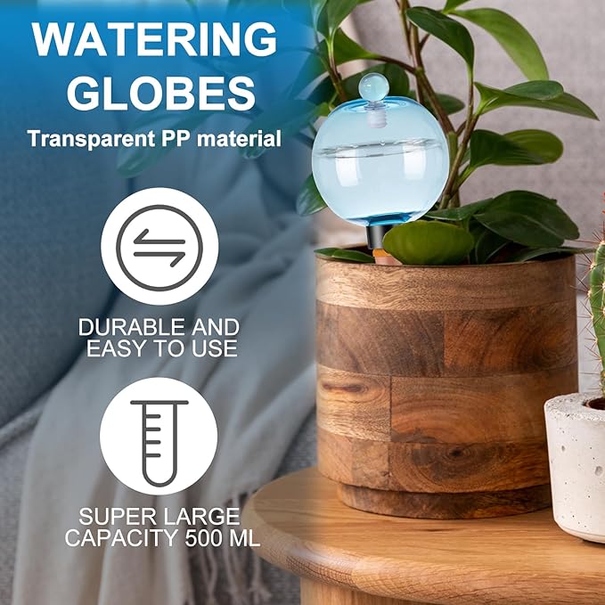 2 Pack Self Watering Globes 17oz Large Plant Watering Globes Top Fill, Self Water Planter Insert Indoor/Outdoor Plastic Water Bulbs Slow Release Terracotta for Plants, Blue