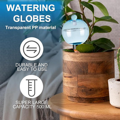 2 Pack Self Watering Globes 17oz Large Plant Watering Globes Top Fill, Self Water Planter Insert Indoor/Outdoor Plastic Water Bulbs Slow Release Terracotta for Plants, Blue