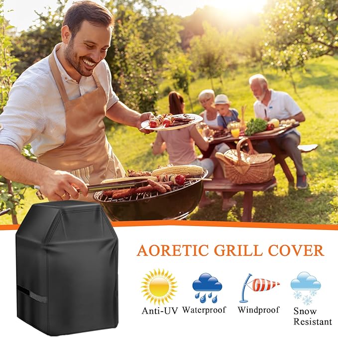 Aoretic Grill Cover, 40 inch BBQ Gas Grill Cover for Outdoor Grill, Charbroil Grill Cover Barbecue Waterproof, Anti-UV for Weber Char-Broil Monument, Dyna-glo Nexgrill Spun Polyester