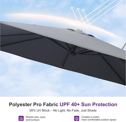 PURPLE LEAF 10' X 10' Left-right Tilting Outdoor Patio Umbrella Swivel Offset Cantilever Heavy Duty Rectangle Aluminum Umbrella with UV Resistant for Deck Pool Patio Backyard, Graphite Grey
