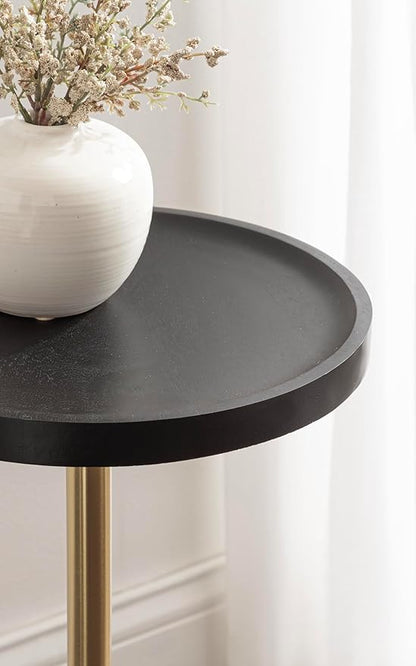 Kate and Laurel Shorrock Round Mango Wood Side Table, 12 x 12 x 24, Black, Gold, and White Marble, Modern Pedestal End Table with Marble Base for Bedroom Nightstand or Living Room Plant Stand