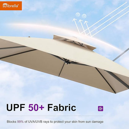 PURPLE LEAF Sunbrella Patio Umbrella 10' X 13' Outdoor Patio Rectangular Double Top Large Heavy Duty 360° Rotation Offset Umbrella for Outside Deck Backyard Garden Pool Spectrum Sand